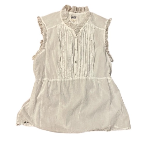 CONVERSE ONE STAR White Ruffle Detail Blouse 100% Cotton Size Small - Picture 4 of 13
